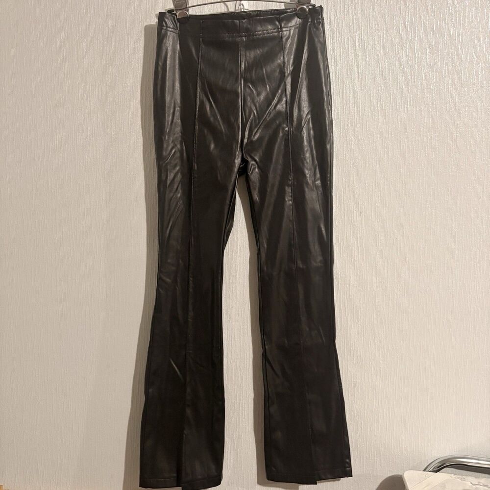 Pleather High Rise Pants Slim Boot Front Slit Rock Funky Grunge Goth Women’s L
